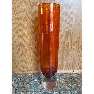 Vtg Orange & Clear Murano Glass Large Vase 1966 Round Heavy Venetian Glass Venez